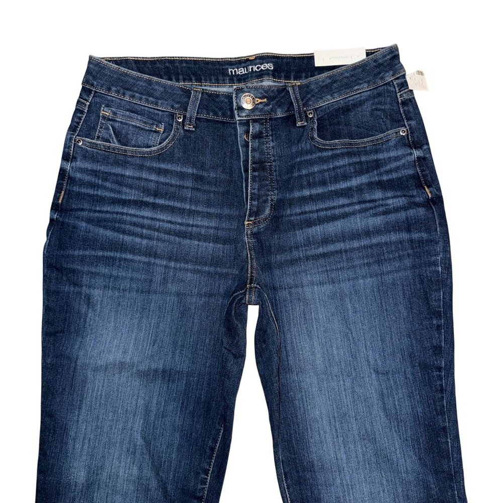 NWT Maurices Womens Boyfriend Button Fly Jeans 14 28 Cuffed Stretch Dark Wash - Picture 3 of 8